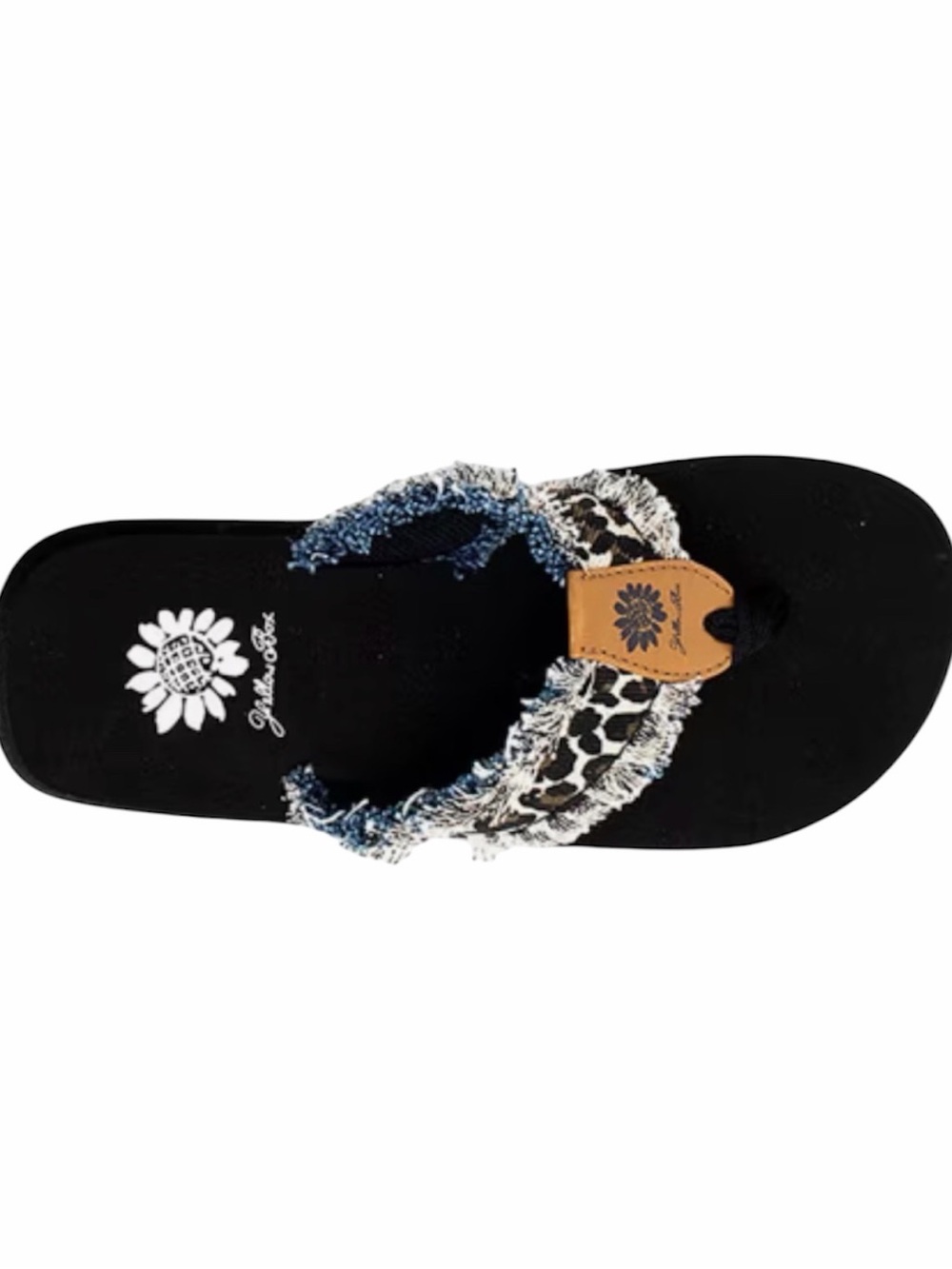 New! Yellow Box Fayth Sandal Black Flip Flops with Leopard-Print Frayed Size 8 - Picture 10 of 12